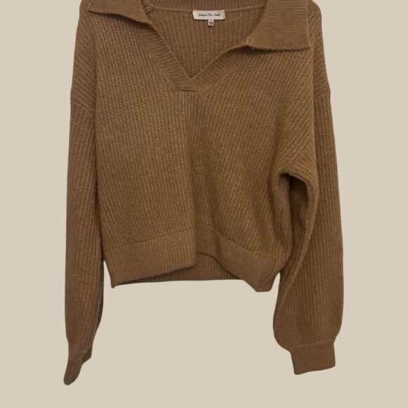 Jacquie The Label Collared Rib Knit Sweater in Camel Brown – Size Small - Ribbed - Picture 2 of 6